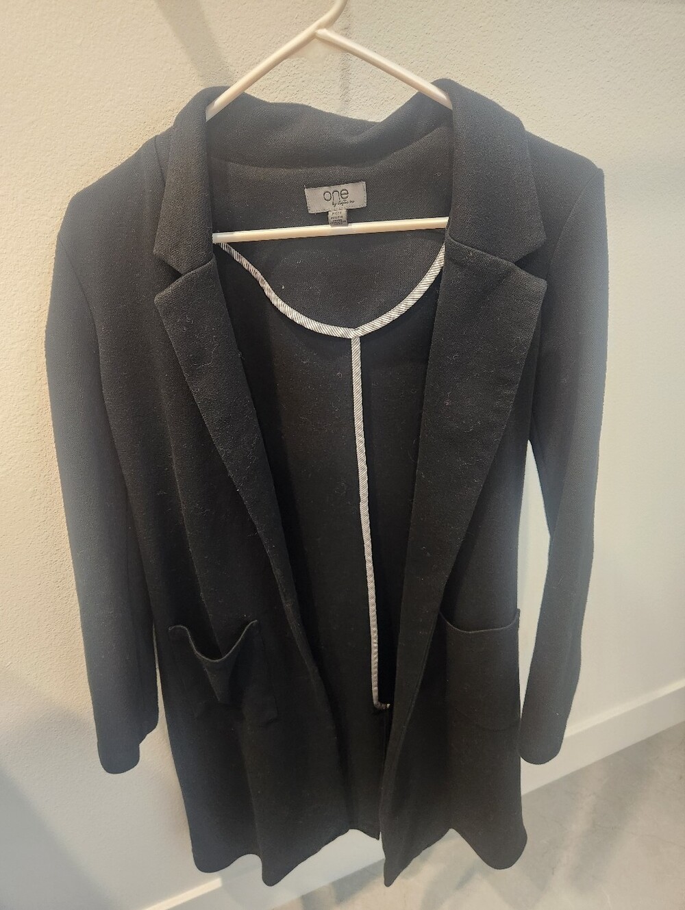 One By Chapter One Black Knit Open Front Blazer Coat Jacket Womens Size Medium